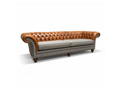 Canapé Chesterfield classique 4 places en marron - Design textile haut de gamme et élégant en cuir
