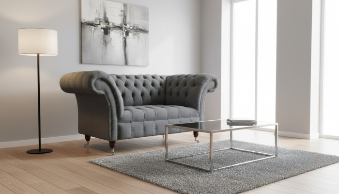Fauteuil design Chesterfield gris Tissu de luxe 1 place
