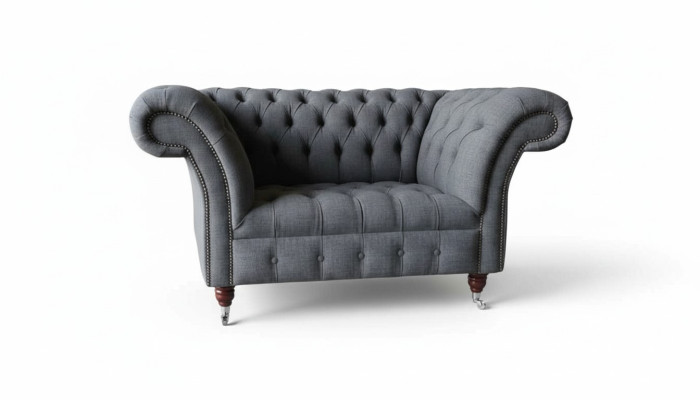 Fauteuil design Chesterfield gris Tissu de luxe 1 place