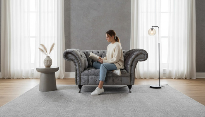 Fauteuil Chesterfield Design Canapé Chesterfield en Tissu Argent