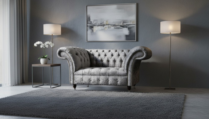 Fauteuil Chesterfield Design Canapé Chesterfield en Tissu Argent