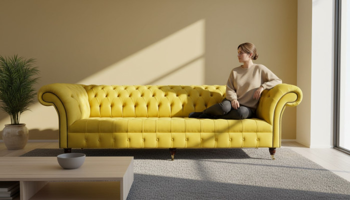 Canapé quatre places Chesterfield design Canapés Mobilier Salon Canapé Tapisserie