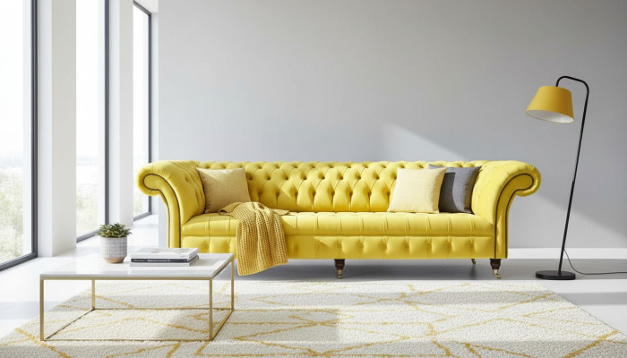 Canapé quatre places Chesterfield design Canapés Mobilier Salon Canapé Tapisserie