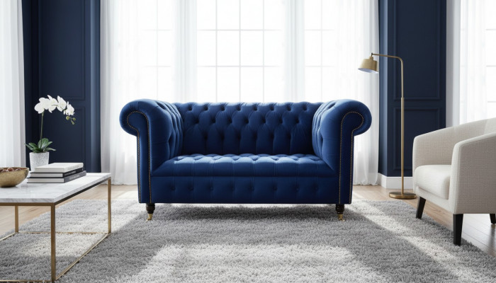 Chesterfield Mobilier de bureau Sièges Canapé Canapé 2 places Textile Bleu