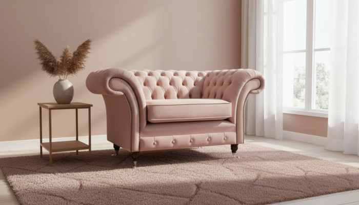 Fauteuil design Chesterfield en tissu rose de luxe 1 place