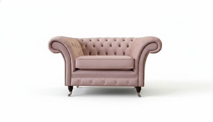 Fauteuil design Chesterfield en tissu rose de luxe 1 place
