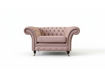 Fauteuil design Chesterfield en tissu rose de luxe 1 place