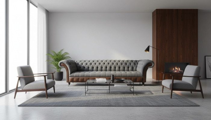 Canapé en tissu de luxe Chesterfield en anglais 4 places. Tissu de conception de rembourrage de canapé de canapé.