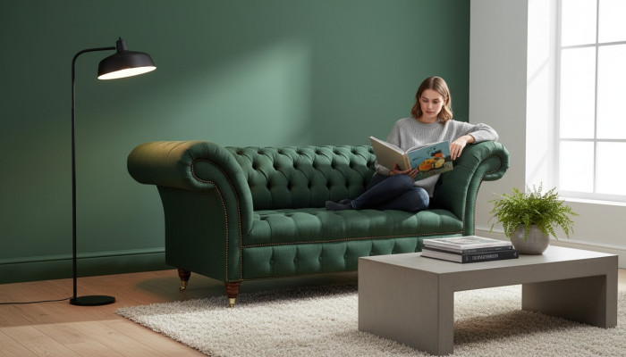 Canapé Chesterfield 2 places Canapés rembourrés Vert Tissus de luxe Textile