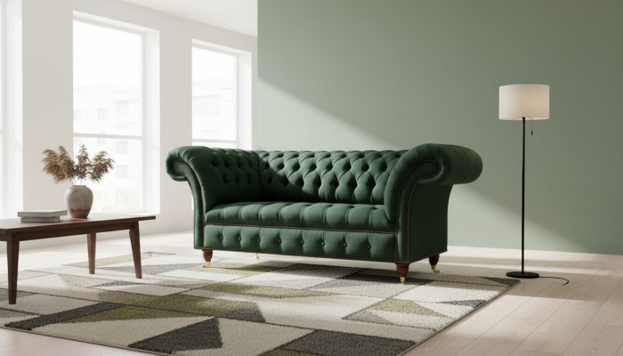 Canapé Chesterfield 2 places Canapés rembourrés Vert Tissus de luxe Textile