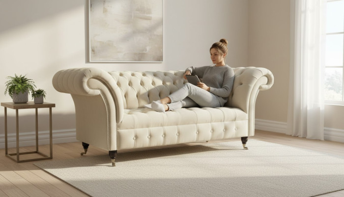 Canapé 2 places en tissu textile de luxe Chesterfield nouveau
