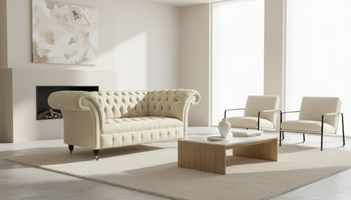 Canapé 2 places en tissu textile de luxe Chesterfield nouveau
