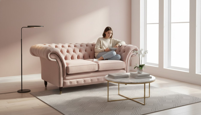 Canapé 2 places Canapé Tissu Chesterfield Salon Design Nouveau