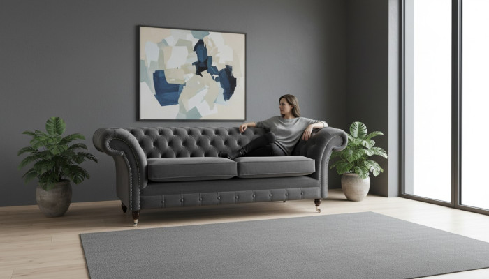 Canapé 3 places en tissu de luxe Chesterfield Canapé Tapisserie Design Meubles