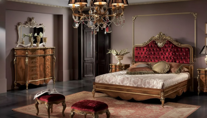 Meubles de chambre 5 pièces Ensemble Lit 2x Table de chevet Commode Bois classique