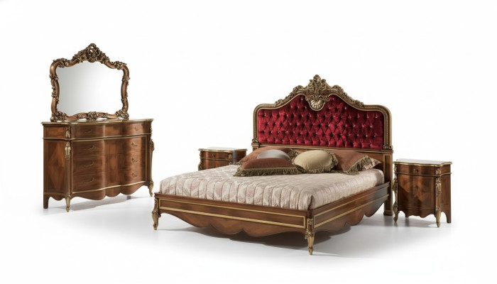 Meubles de chambre 5 pièces Ensemble Lit 2x Table de chevet Commode Bois classique