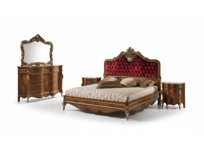 Meubles de chambre 5 pièces Ensemble Lit 2x Table de chevet Commode Bois classique