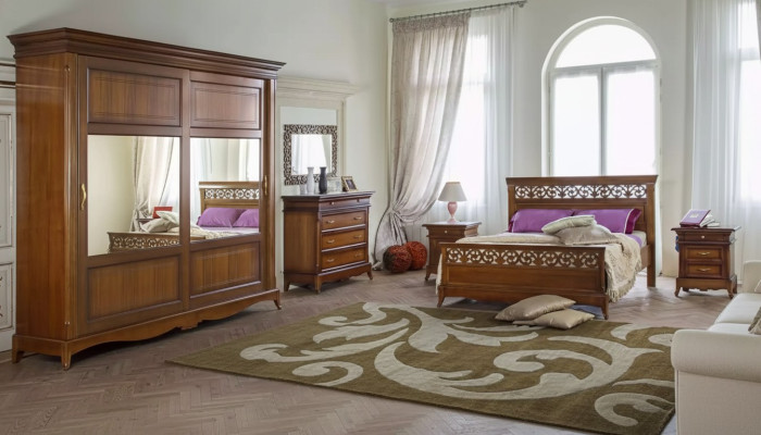 Lit 2x Tables de chevet 6 pièces Chambre à coucher Design Moderne Chambre à coucher de luxe