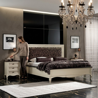 Conception Chambre 3 pièces. Lit 2x Table de chevet Ensemble de lits de luxe Mobilier neuf