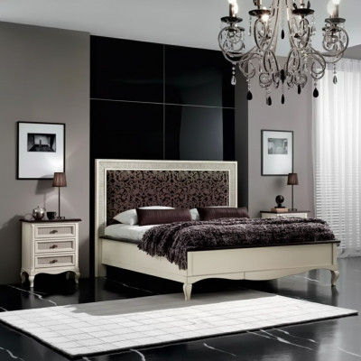 Conception Chambre 3 pièces. Lit 2x Table de chevet Ensemble de lits de luxe Mobilier neuf