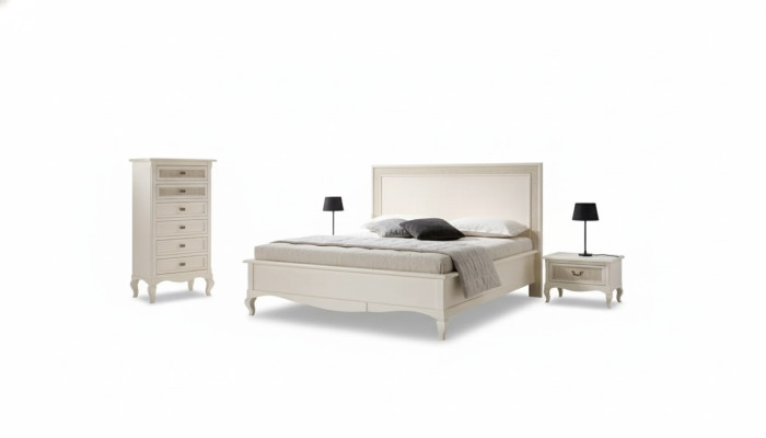 Lit 2x Tables de chevet 4 pcs. Ensemble de meubles de chambre Commode Luxe neuf