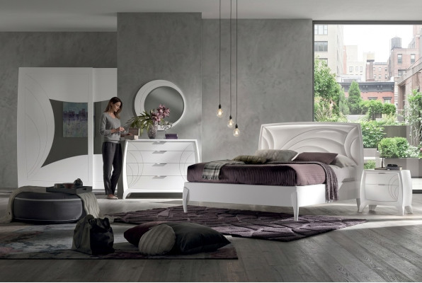 Ensembles de chambre de luxe Lit 2x Tables de chevet Design Commode Mobilier 6pcs