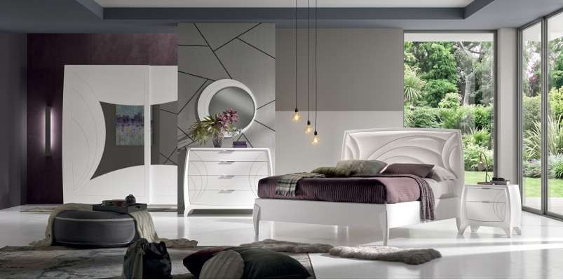 Ensembles de chambre de luxe Lit 2x Tables de chevet Design Commode Mobilier 6pcs