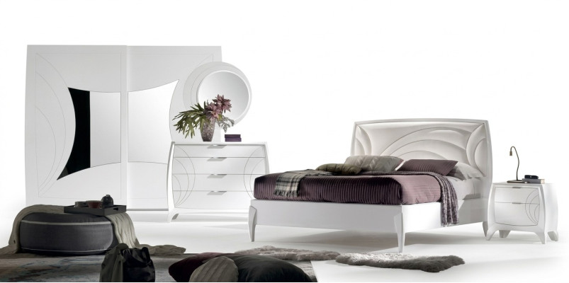 Ensembles de chambre de luxe Lit 2x Tables de chevet Design Commode Mobilier 6pcs