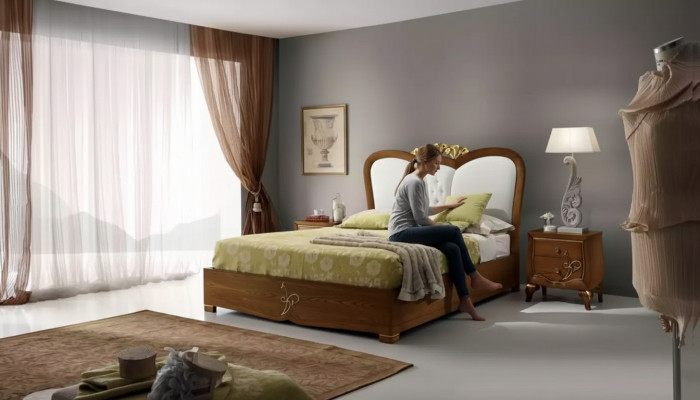 Ensemble de chambre à coucher Lit + 2x Tables de chevet Lits Meubles italiens 3 pièces.