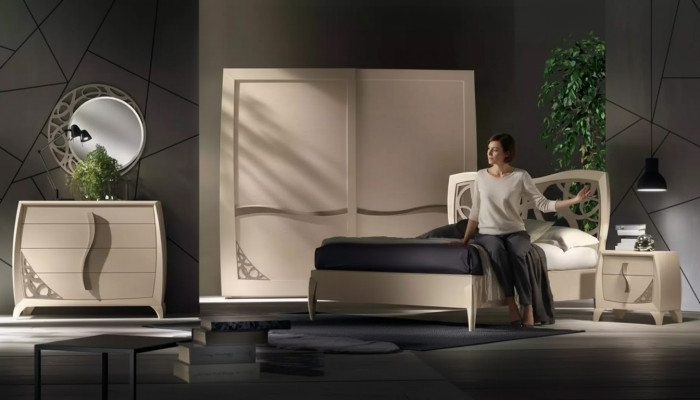 Ensemble de chambre à coucher complet Design Lit de luxe moderne 2x Table de chevet 6 pièces neuves