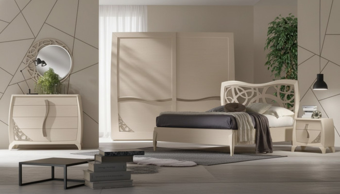 Ensemble de chambre à coucher complet Design Lit de luxe moderne 2x Table de chevet 6 pièces neuves
