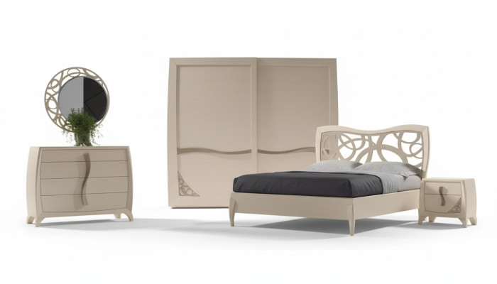 Ensemble de chambre à coucher complet Design Lit de luxe moderne 2x Table de chevet 6 pièces neuves