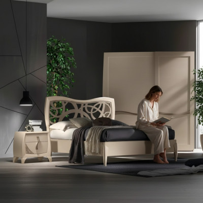 Lit 2x Tables de chevet 3 pièces. Design de chambre à coucher Mobilier de luxe