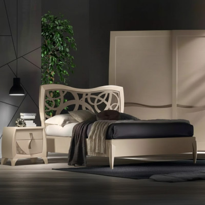 Lit 2x Tables de chevet 3 pièces. Design de chambre à coucher Mobilier de luxe