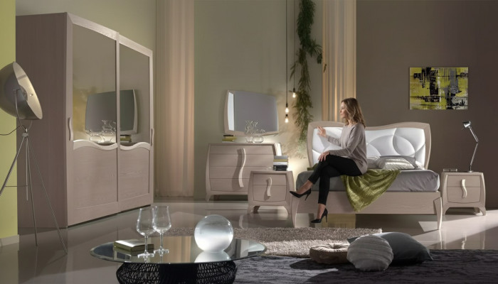 Lit 2x Tables de chevet 6 pièces Ensemble de chambre à coucher Design Mobilier de luxe moderne nouveau