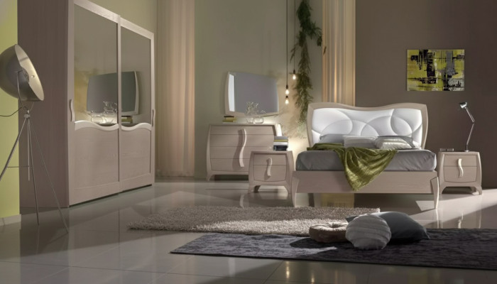 Lit 2x Tables de chevet 6 pièces Ensemble de chambre à coucher Design Mobilier de luxe moderne nouveau