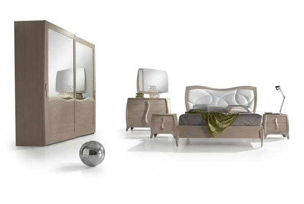 Lit 2x Tables de chevet 6 pièces Ensemble de chambre à coucher Design Mobilier de luxe moderne nouveau