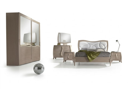 Lit 2x Tables de chevet 6 pièces Ensemble de chambre à coucher Design Mobilier de luxe moderne nouveau