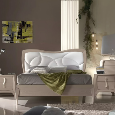 Design de lit 2x Tables de chevet 3 pcs. Chambre Luxe Ensemble Complet