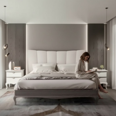 Ensemble de lit complet 2x tables de chevet 3 pcs. Ensembles de chambre à coucher Lits de luxe