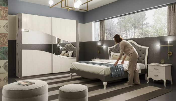 Design Lits Chambre Lit 2x Tables de chevet Mobilier moderne de luxe 3 pièces