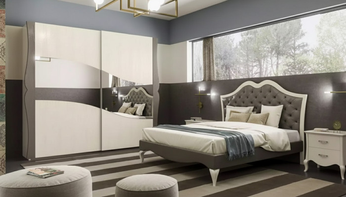 Design Lits Chambre Lit 2x Tables de chevet Mobilier moderne de luxe 3 pièces