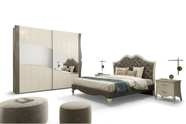 Design Lits Chambre Lit 2x Tables de chevet Mobilier moderne de luxe 3 pièces