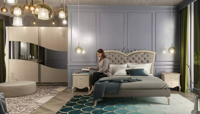 Chambre Lit 2x Tables de chevet Luxe Ensemble complet E Mobilier Chambre 4pcs.