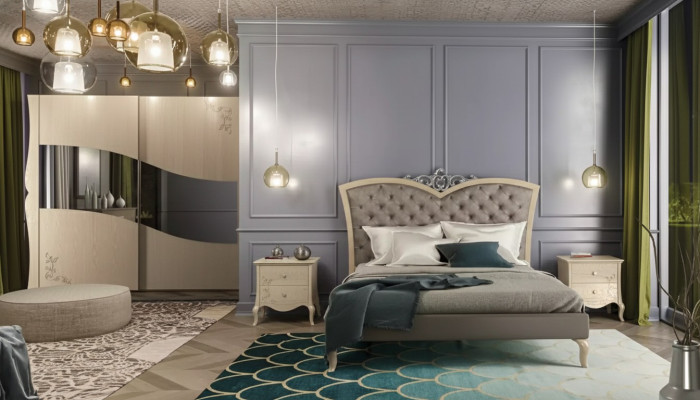 Chambre Lit 2x Tables de chevet Luxe Ensemble complet E Mobilier Chambre 4pcs.