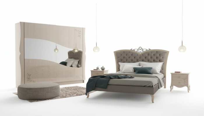 Chambre Lit 2x Tables de chevet Luxe Ensemble complet E Mobilier Chambre 4pcs.