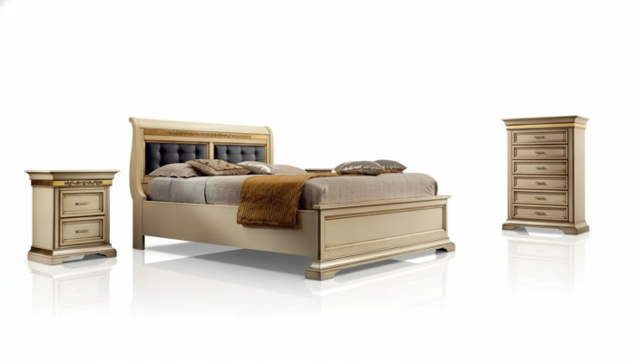 Conception de chambre à coucher complète Lit de luxe moderne 2x Tables de chevet Commode
