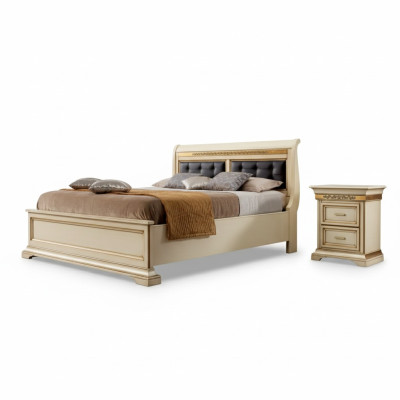 Lit 2x Tables de chevet 3 pièces. Ensemble de chambre de luxe design complet
