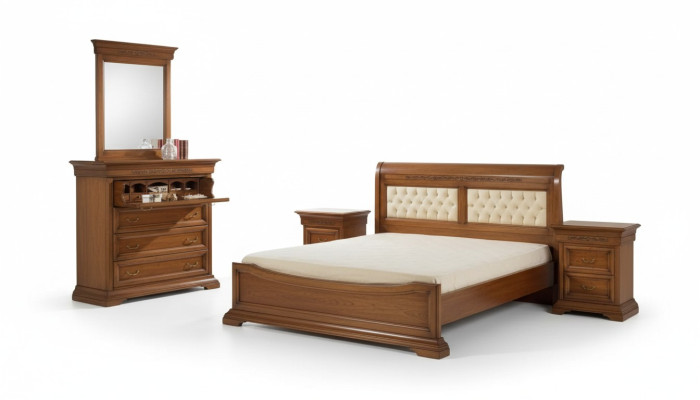 Lit Lit 2x Tables de chevet Bois Design Lits Chambre 5 pièces ensembles