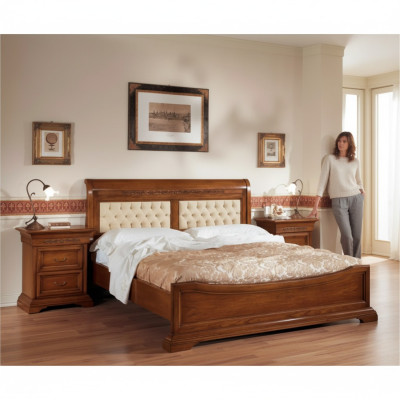 Chambre lit complet 2x tables de chevet Ensemble mobilier de luxe 3 pièces. Marron